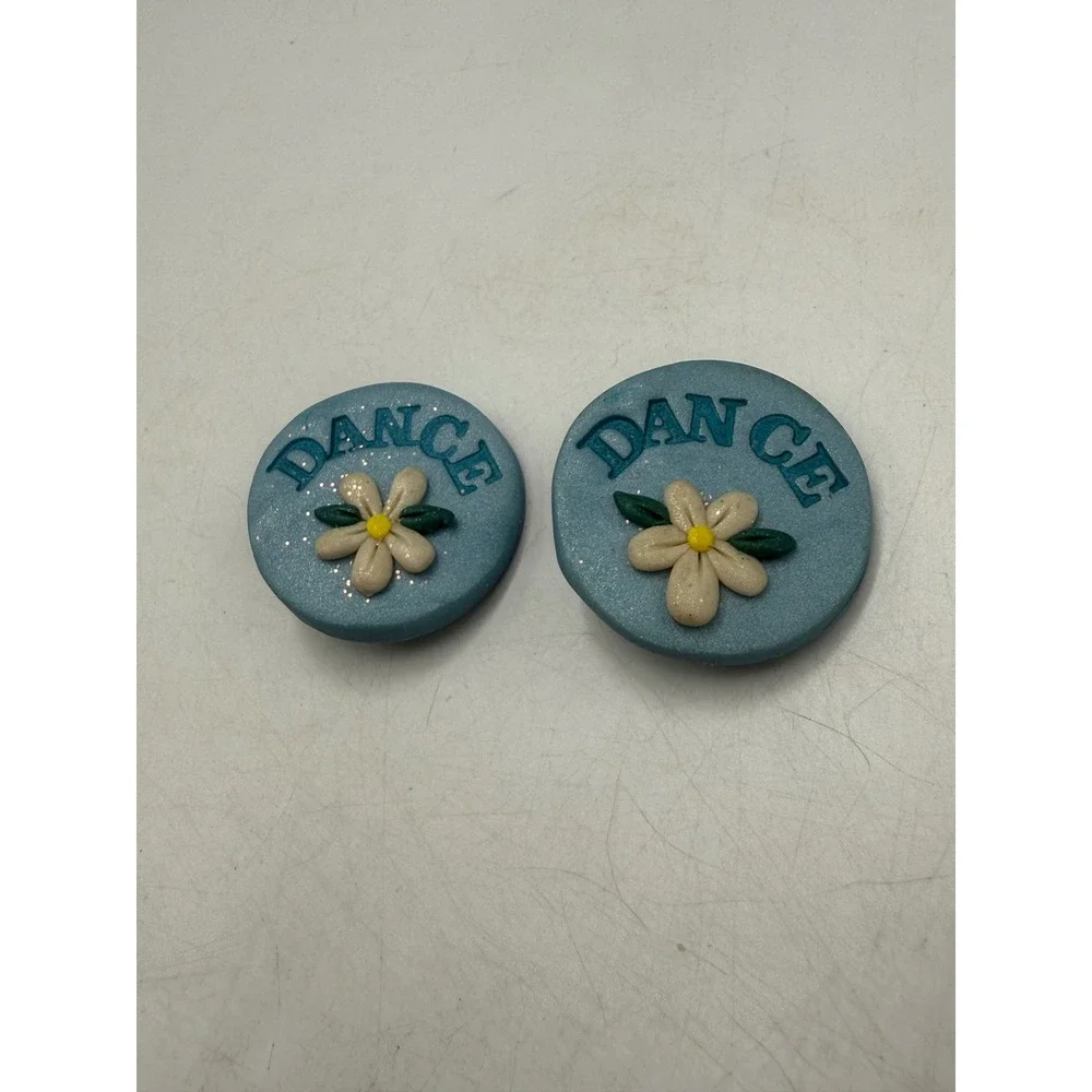 Handmade Polymer Clay DANCE Flower Pins Blue Glitter Daisy Brooch Set of 2